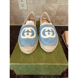 Gucci GG Logo Monogram Terry Espadrilles Flats Shoes Blue $590